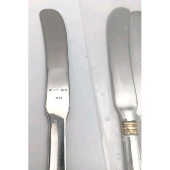 Gorham Festive Holly Gold Accent 6pc Spreader Knife Set 18/10 Stainless Flatware - Picture 2 of 3